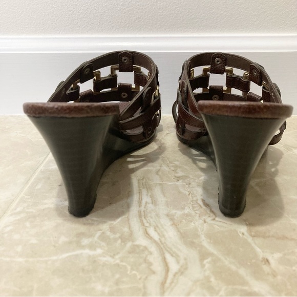 Predictions Brown Wedge Sandals, 6W, Gold Hardware - Picture 4 of 5